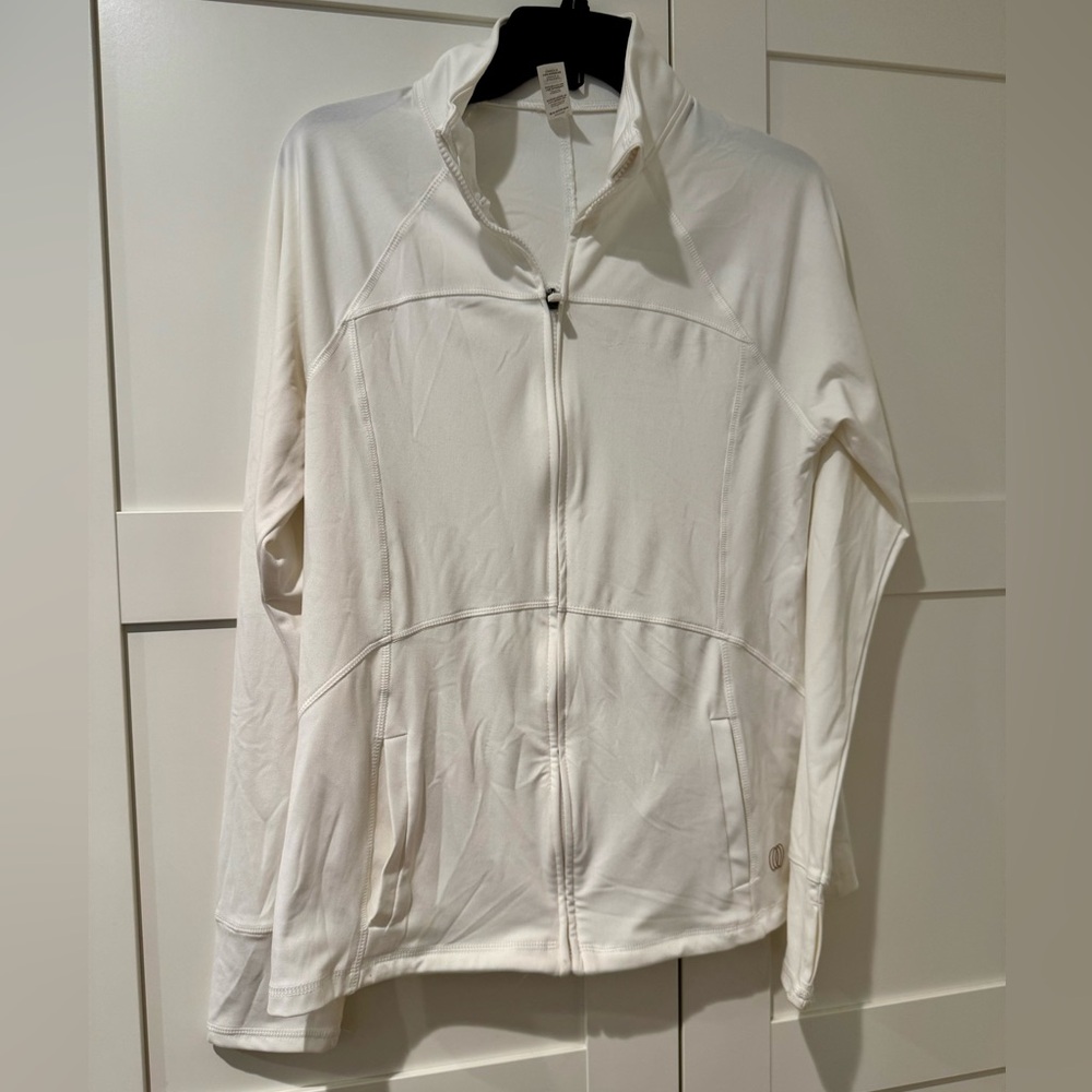 Balance Collection White Zip-Up Jacket; large.